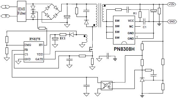 PN8308H同步整流芯片電路圖