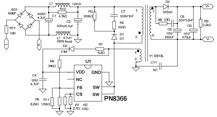 5v1a充電器芯片原理圖