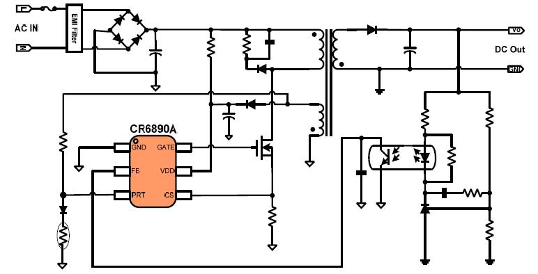 CR6890A 反激電源控製IC電路圖