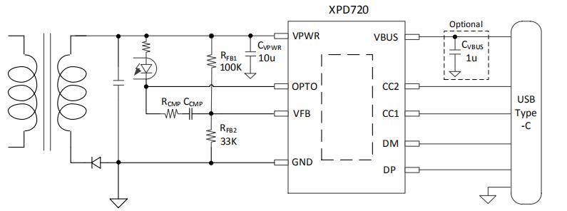 XPD720B 多協議快充芯片AC-DC電路圖