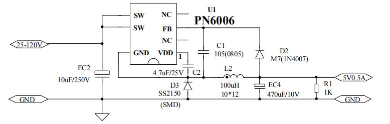 PN6006電動車控製器芯片應用電路圖