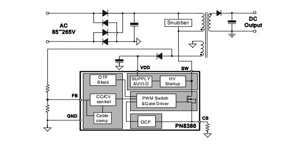 pn8386 原邊反饋充電器芯片 應用電路