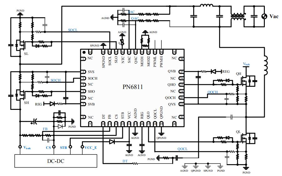 PN6811圖騰無橋pfc控製芯片電路圖