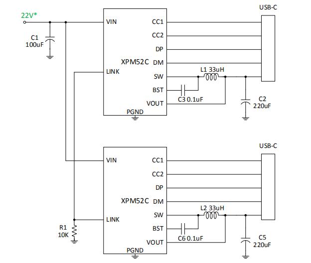 XPM52C 35W雙C口PD快充降壓芯片電路圖