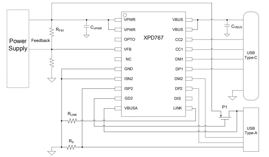 xpd767 65W協議芯片典型應用電路圖