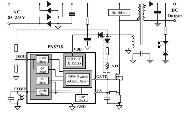 PN8218 低成本反激控製芯片典型應用示意圖